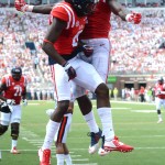 The rebels celebrating one of many touchdowns. (PHOTO BY: ARIEL COBBERT)