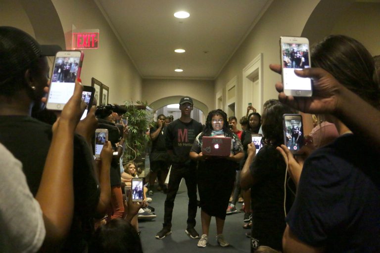 Students protest in the Lyceum in response to viral comments