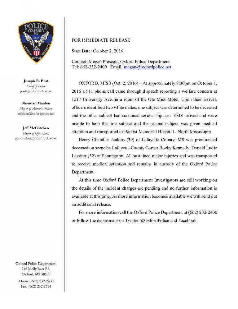 Crime blotter: Man found dead in Ole Miss Motel