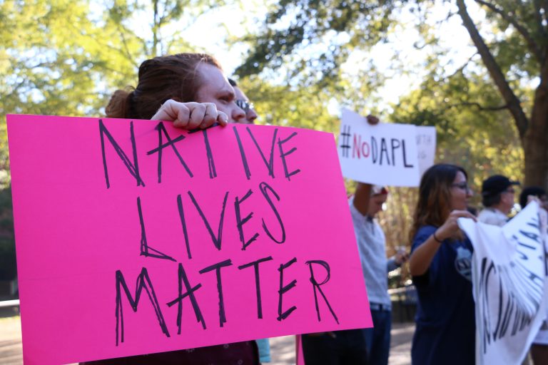 Protestors stand with Standing Rock in front of the Union