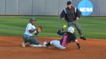 As MSU’s second baseman waits for the pass, Elantra Cox makes it safely.