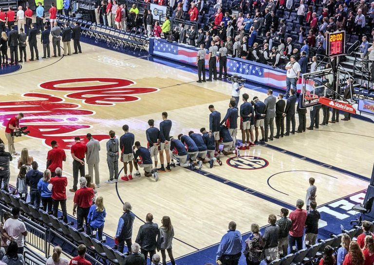 Basketball protest points to questions about Confederate monument