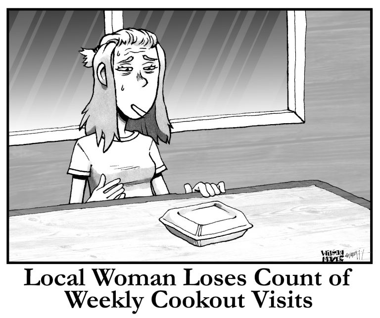 Cartoon: Local Women Loses Count of Weekly Cookout Visits