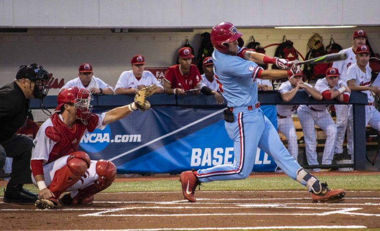 Hot Rebel bats return in commanding Game Two win over Arkansas